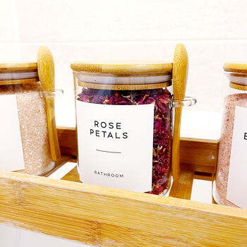 Glass Storage Jar With Personalised Label And Bamboo Spoon, 5 of 9