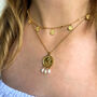 Gold Plated Engraved Coin Necklace With Pearls, thumbnail 1 of 3