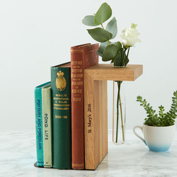 Solid Oak Personalised Bookend Stem Vase, 2 of 9