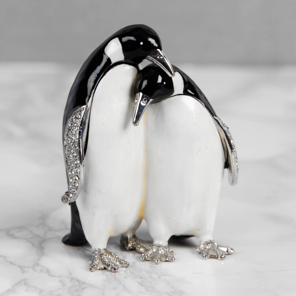 Crystal Finished Penguins Trinket Box, Gift Boxed By Animal Crackers |  
