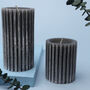 G Decor Scented Grooved Woody Dark Grey Pillar Candle, thumbnail 1 of 5