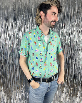 90s People Illustrated Pattern Button Up Shirt, 3 of 4