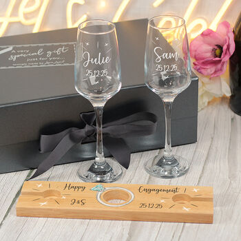 Personalised Engagement Champagne Flutes And Bottle Butler Gift Set, 5 of 6