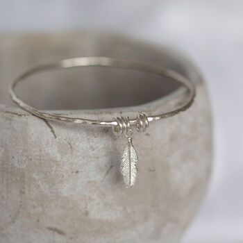 Sterling Silver Feather Charm Bangle, 3 of 6