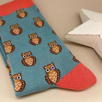 Bamboo Owls Socks In Green, 2 of 2