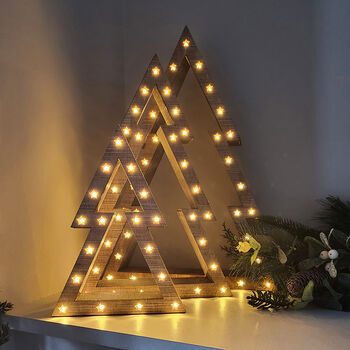 Set Of Three Lit Wooden Christmas Trees, 2 of 5