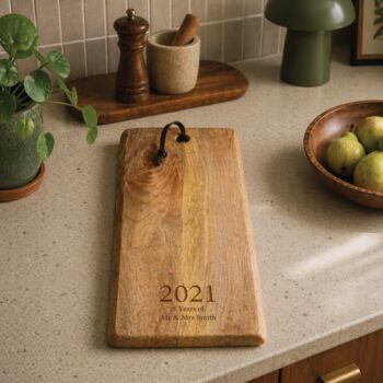 Extra Long Personalised 5th Anniversary Wooden Mango Serving Board, 3 of 3