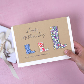 Personalised Mother's Day Liberty Welly Card, 3 of 4