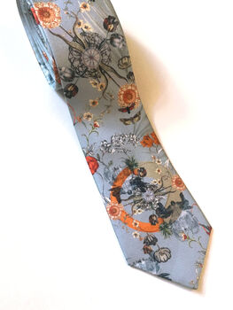 'Evolution' Silk Men's Tie Pale Blue Floral Design, 2 of 5