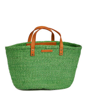 Mint Green And Tan Leather Sisal Shopper, 3 of 4