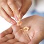 Pink Flower Charm Hoop Earrings In Gold, thumbnail 5 of 5