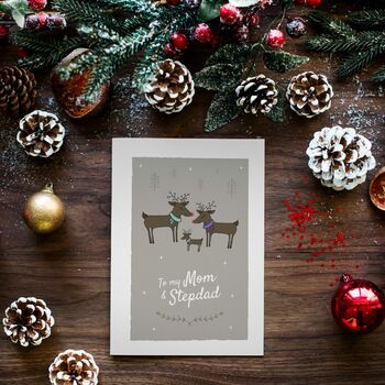 'To My Mom And Stepdad' Christmas Card Reindeer, 8 of 10