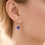 Dangle Sapphire Blue Cz Huggie Hoop Earrings In Sterling Silver, thumbnail 1 of 12