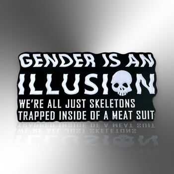 Gender Is An Illusion Enamel Lapel Pin, Skull, Lgbtiqia+ Badge, Non Binary, Genderqueer, Agender, Bigender, Genderflux Gift, 3 of 8