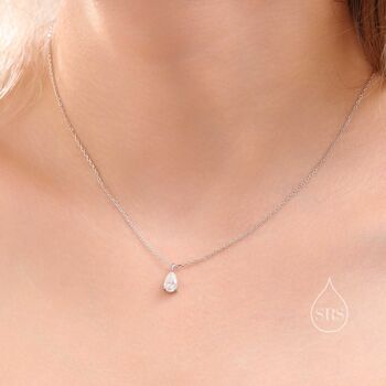 Sterling Silver One Carat Moissanite Solitaire Pear Cut Pendant Necklace, 7 of 11