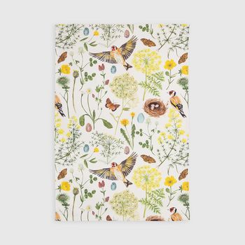 Goldfinch And Buttercup Floral And Bird Tea Towel, 2 of 3