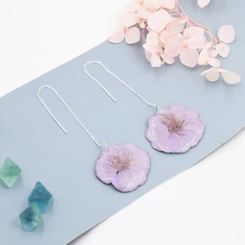 Real Cherry Blossom Flower Threader Earrings, 6 of 10