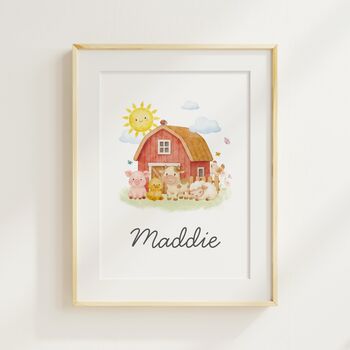 Personalised Farmyard Animal Nursery Art Print, Baby Name Wall Art, 2 of 3