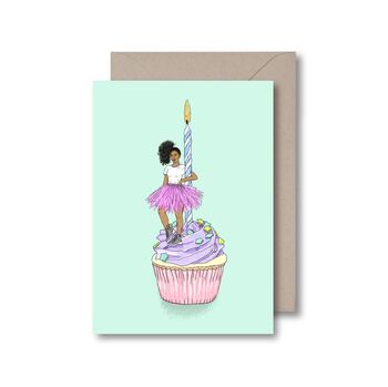 Cupcake Girl Black Greeting Card, 2 of 2