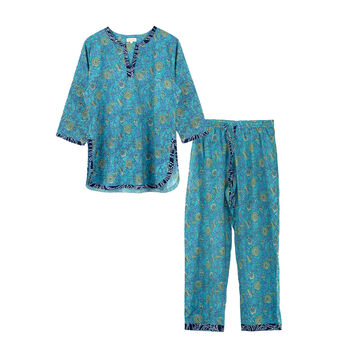 Indian Cotton Waterlily Print Pyjama Set, 5 of 6
