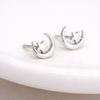 Sterling Silver Moon And Star Stud Earrings – 6mm, 2 of 5