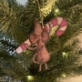 Candy Cane Christmas Mouse Wooden Tree Decoration, thumbnail 4 of 4