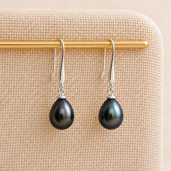 Sterling Silver Black Freshwater Pearl Drop Earrings, 5 of 8