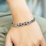 18ct Rose Gold Plated Evil Eye Brass Gold Zircon Bangle Bracelet, thumbnail 2 of 7