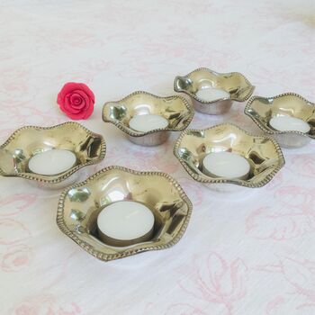 Set Of Six Antique Silver Tealight Candle Holders, 3 of 12