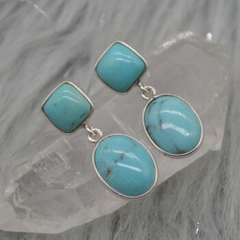 Turquoise Earrings: Silver, December Birthstone, 2 of 7