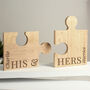 Personalised His And Hers Wooden Jigsaw Piece Coaster Set, thumbnail 1 of 5