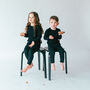 Black Matching Children's Pyjamas | Ribbed Loungewear, thumbnail 1 of 6