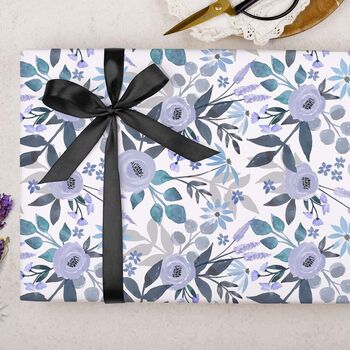 Three Sheets Of Blue Floral Wrapping Paper, 2 of 2