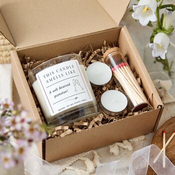 Smells Like A Promotion Funny Soy Wax Candle Gift, 5 of 12