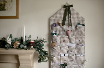Personalised Beige Gingham Advent Calendar Velvet Bow, 3 of 12