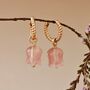 Natural Rose Quartz Lily Twisted Huggie Hoop Earrings, thumbnail 1 of 10