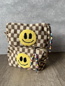 Checkered Punch Needle Smiley Make Up Bag, 3 of 7