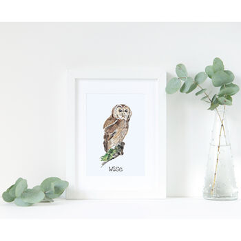 Personalised Owl Watercolour Art Print, 4 of 5