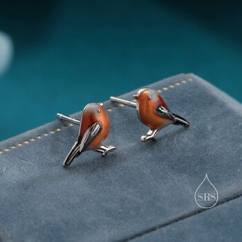 Sterling Silver Hand Painted Robin Bird Stud Earrings, 4 of 11