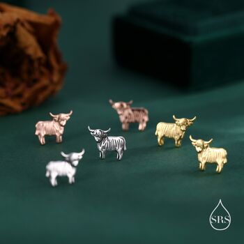 Sterling Silver Small Pair Of Highland Cow Stud Earrings, 3 of 11