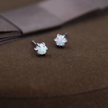 White Opal Long Prong Stud Earrings Sterling Silver, 2 of 11