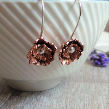 Copper Flower Drop Earrings, 4 of 6