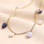 Semi Precious Blue Bead And Pearl Charm Necklace In Gold, thumbnail 1 of 2