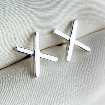 Sterling Silver Simple Cross Stud Earrings, 2 of 6