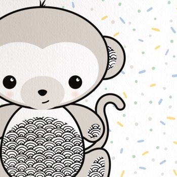 Personalised Monkey New Baby Art Print With Silver Foil, 2 of 5