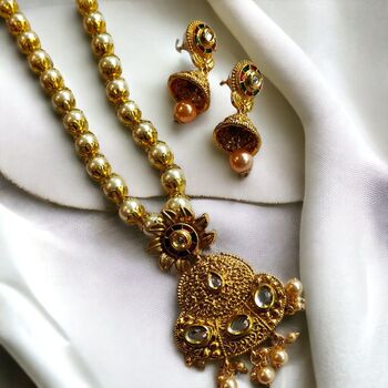 Gold Pearl Pendant Necklace And Earring Set, 3 of 3