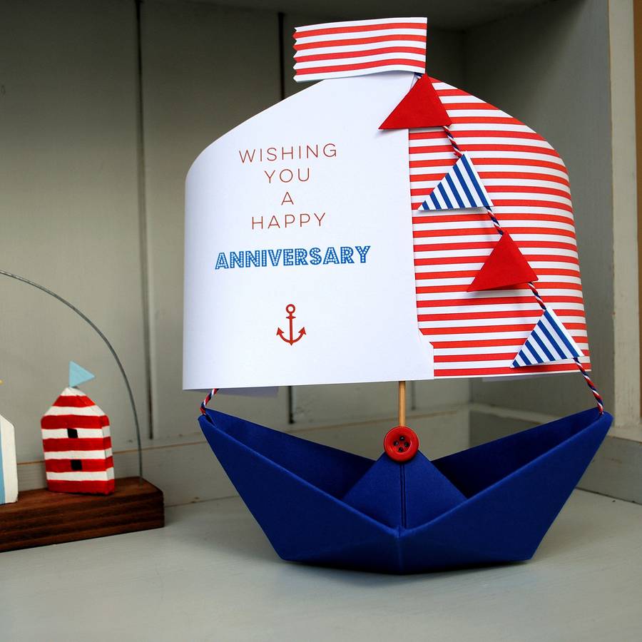 'wishing you a happy anniversary' paper boat card by the little ...