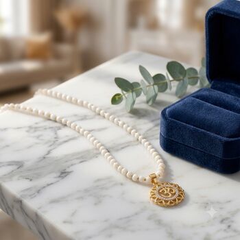 Om Pendant Pearl Beaded Chain Necklace, 3 of 3