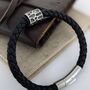 Black Leather Bracelet With A Pattern Tube Bead, thumbnail 1 of 5