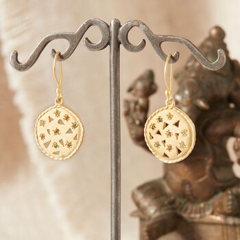 Matt Gold Drop Celestial Earrings, 18k Gold And Silver, 6 of 7